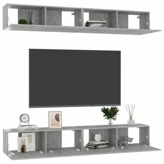 Tv-meubelen 4 st 100x30x30 cm bewerkt hout betongrijs 3