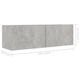 Tv-meubelen 4 st 100x30x30 cm bewerkt hout betongrijs 8