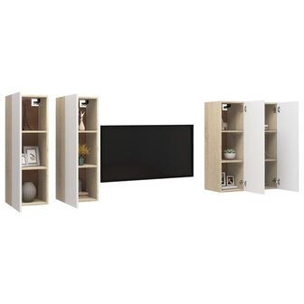 Tv-meubelen 4st 30,5x30x90cm bewerkt hout wit sonoma eikenkleur 3