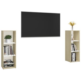 Tv-meubelen 2 st 107x35x37 cm bewerkt houtwit sonoma eikenkleur 3