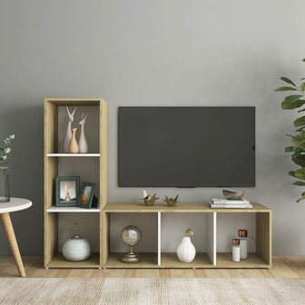 Tv-meubelen 2st 107x35x37 cm bewerkt hout wit sonoma eikenkleur 1