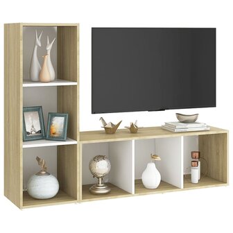 Tv-meubelen 2st 107x35x37 cm bewerkt hout wit sonoma eikenkleur 3