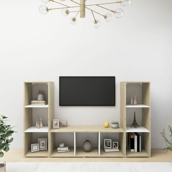 Tv-meubelen 3st 107x35x37 cm bewerkt hout wit sonoma eikenkleur 1