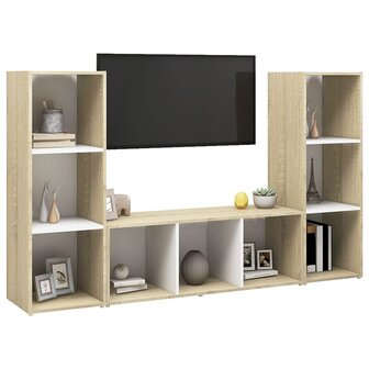 Tv-meubelen 3st 107x35x37 cm bewerkt hout wit sonoma eikenkleur 3