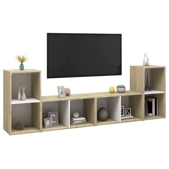 Tv-meubelen 4 st 72x35x36,5 cm bewerkt hout wit sonoma eiken 3