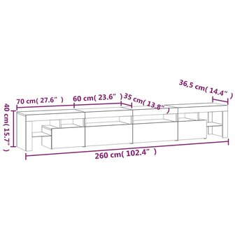 Tv-meubel met LED-verlichting 260x36,5x40 cm wit 12