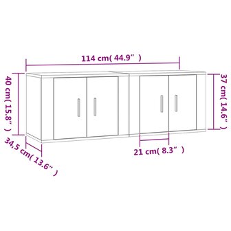 Tv-wandmeubels 2 st 57x34,5x40 cm hoogglans wit 8