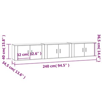 Tv-wandmeubels 3 st 80x34,5x40 cm gerookt eikenkleurig 8