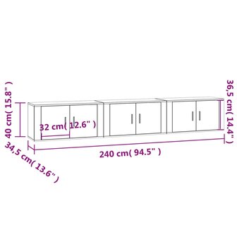 Tv-wandmeubels 3 st 80x34,5x40 cm bruin eikenkleur 8