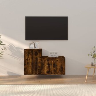 2-delige Tv-meubelset bewerkt hout gerookt eikenkleurig 1