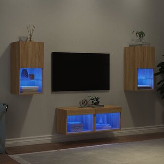 4-delige Tv-wandmeubelset met LED-verlichting sonoma eikenkleur 4