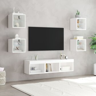 7-delige Tv-wandmeubelset met LED-verlichting bewerkt hout wit 3