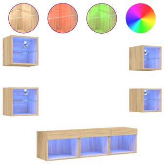 7-delige Tv-wandmeubelset met LED bewerkt hout sonoma eiken 2