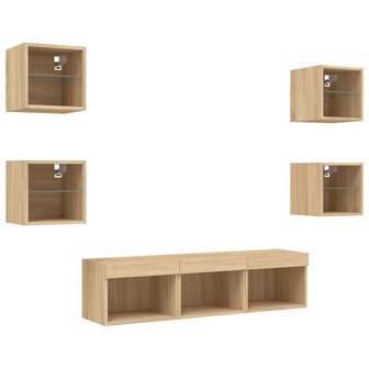 7-delige Tv-wandmeubelset met LED bewerkt hout sonoma eiken 5