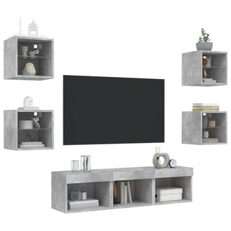 7-delige Tv-wandmeubelset met LED bewerkt hout betongrijs 4