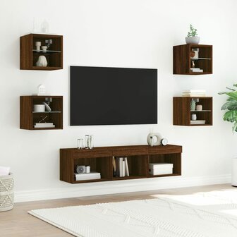 7-delige Tv-wandmeubelset met LED bewerkt hout bruineikenkleur 3