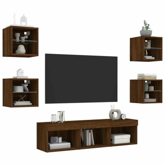 7-delige Tv-wandmeubelset met LED bewerkt hout bruineikenkleur 4