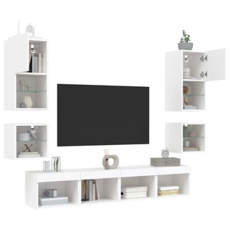 8-delige Tv-wandmeubelset met LED-verlichting bewerkt hout wit 4