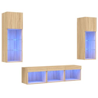 5-delige Tv-wandmeubelset met LED bewerkt hout sonoma eiken 2