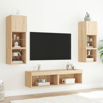 6-delige Tv-wandmeubelset met LED bewerkt hout sonoma eiken 3