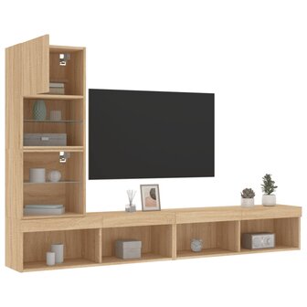 4-delige Tv-wandmeubelset met LED bewerkt hout sonoma eiken 1