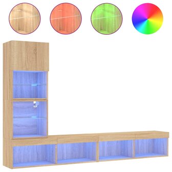 4-delige Tv-wandmeubelset met LED bewerkt hout sonoma eiken 2