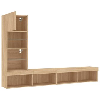 4-delige Tv-wandmeubelset met LED bewerkt hout sonoma eiken 6