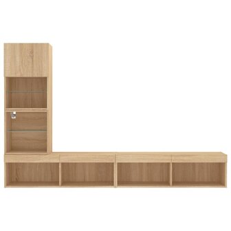 4-delige Tv-wandmeubelset met LED bewerkt hout sonoma eiken 7