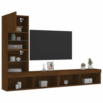 4-delige Tv-wandmeubelset met LED bewerkt hout bruineikenkleur 1