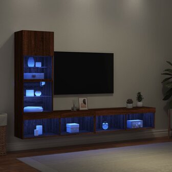 4-delige Tv-wandmeubelset met LED bewerkt hout bruineikenkleur 4