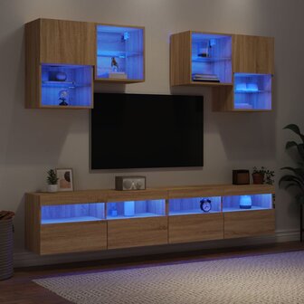 6-delige Tv-wandmeubelset met LED-verlichting sonoma eikenkleur 4