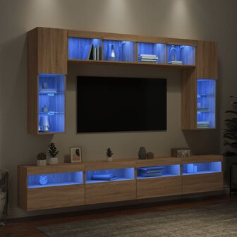 8-delige Tv-wandmeubelset met LED-verlichting sonoma eikenkleur 4