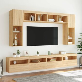 8-delige Tv-wandmeubelset met LED-verlichting sonoma eikenkleur 5