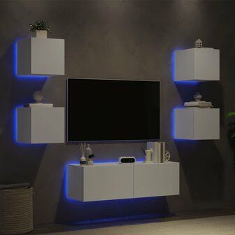 5-delige tv-wandmeubelset met LED-verlichting wit 4