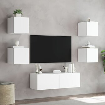 5-delige tv-wandmeubelset met LED-verlichting wit 5