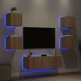 5-delige Tv-wandmeubelset met LED-verlichting sonoma eikenkleur 4