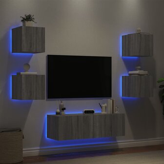 5-delige tv-wandmeubelset met LED-verlichting grijs sonoma 4