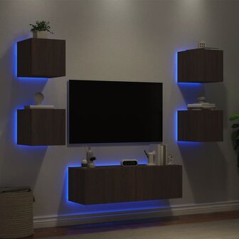 5-delige tv-wandmeubelset met LED-verlichting bruin eikenkleur 4