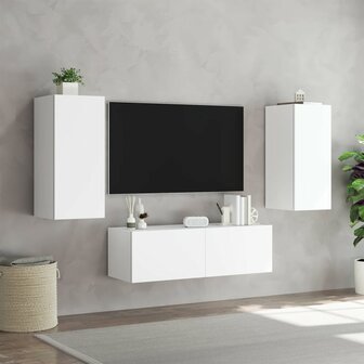 3-delige tv-wandmeubelset met LED-verlichting wit 5