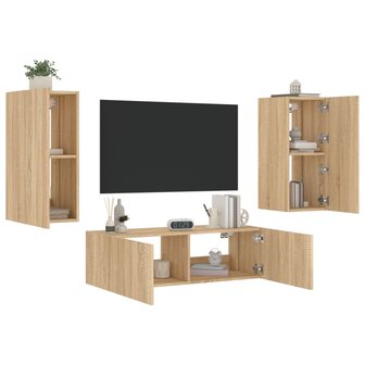 3-delige Tv-wandmeubelset met LED-verlichting sonoma eikenkleur 1