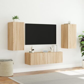 3-delige Tv-wandmeubelset met LED-verlichting sonoma eikenkleur 5