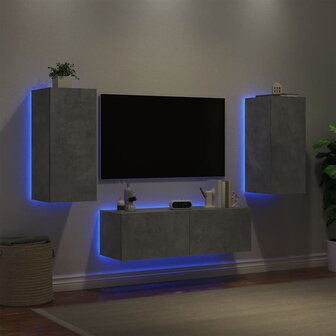 3-delige tv-wandmeubelset met LED-verlichting betongrijs 4