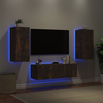 3-delige tv-wandmeubelset met LED-verlichting gerookt eiken 4