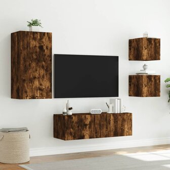 4-delige tv-wandmeubelset met LED-verlichting gerookt eiken 5