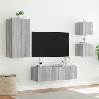 4-delige tv-wandmeubelset met LED-verlichting grijs sonoma 5