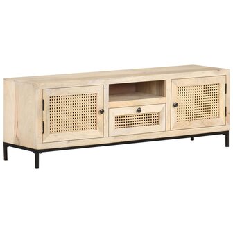 Tv-meubel 120x30x40 cm massief mangohout en natuurlijk riet 9