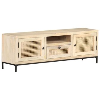 Tv-meubel 120x30x40 cm massief mangohout en natuurlijk riet 10