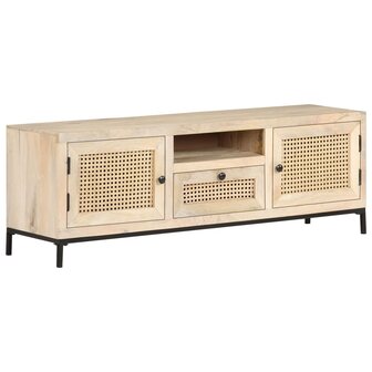 Tv-meubel 120x30x40 cm massief mangohout en natuurlijk riet 11