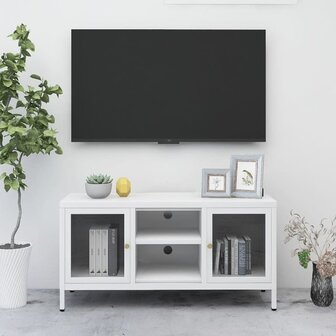 Tv-meubel 105x35x52 cm staal en glas wit 1