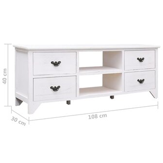 Tv-meubel 108x30x40 cm massief paulowniahout antiekwit 7